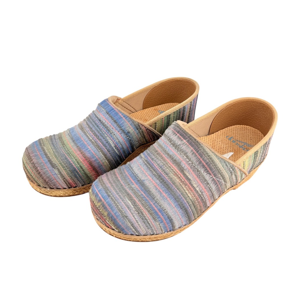 Dansko Pro Striped Woven Jute Wedge Clogs Shoes Womens 38 7.5-8